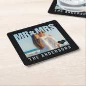 Mr & Mrs Photo Block Heart Jubileum Naam Kartonnen Onderzetters (Schuin)