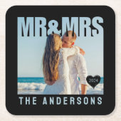 Mr & Mrs Photo Block Heart Jubileum Naam Kartonnen Onderzetters (Voorkant)