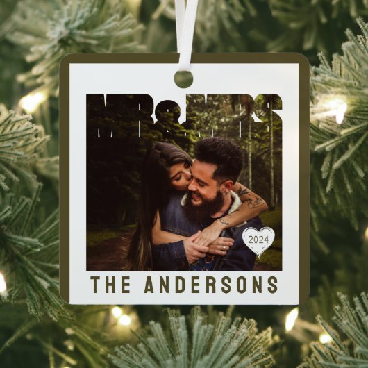 Mr & Mrs Photo Block Heart Jubileum Naam Metalen Ornament (Insitu)