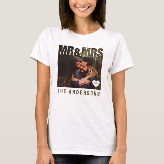 Mr & Mrs Photo Block Heart Jubileum Naam T-shirt (Voorkant)
