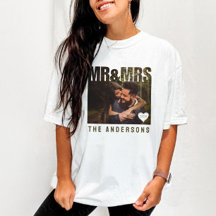 Mr & Mrs Photo Block Heart Jubileum Naam T-shirt