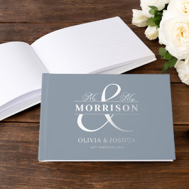 Mr. Mrs. Photo Dusty Blue Elegant Wedding Silver Gastenboek
