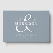 Mr. Mrs. Photo Dusty Blue Elegant Wedding Silver Gastenboek (Voorkant)