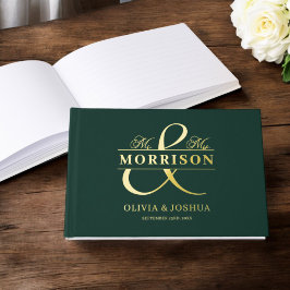 Mr. Mrs. Photo Emerald Green Modern Wedding Gold Gastenboek