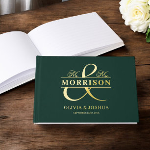 Mr. Mrs. Photo Emerald Green Modern Wedding Gold Gastenboek