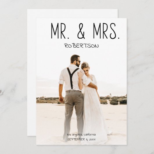 Mr & Mrs Photo Fun Typografie optionele Reception Kaart (Voorkant / Achterkant)