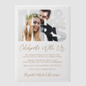 Mr. Mrs. Photo Gold Script Trouwreceptie Vellum Uitnodigingen (Voorkant)