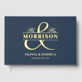 Mr. Mrs. Photo Navy Blue Elegant Modern Wedding Go Gastenboek (Voorkant)