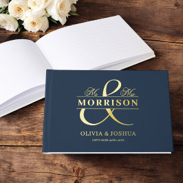 Mr. Mrs. Photo Navy Blue Elegant Modern Wedding Go Gastenboek