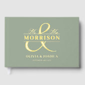 Mr. Mrs. Photo Sage Green Modern Wedding Gold Gastenboek (Voorkant)