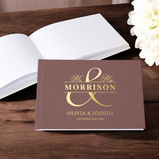 Mr. Mrs. Photo Terracotta Elegant Wedding Gold Gastenboek