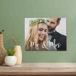 Mr Mrs Photo Wedding Imitatie Canvas Print<br><div class="desc">Aangepaste bruiloft faux canvas print om uw speciale dag te vieren met "Mr & Mrs" in een groot stijlvol wit script met een overlay van uw favoriete trouwfoto.</div>