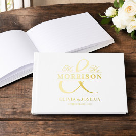 Mr. Mrs. Photo White Elegant Modern Wedding Gold Gastenboek