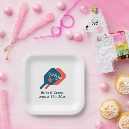 Mr & Mrs pickleball thema bruiloft borden Papieren Bordje (Feest)