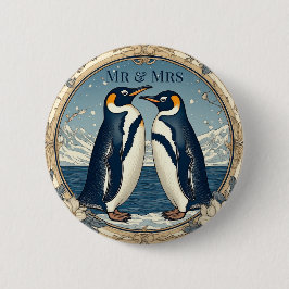 Mr & Mrs Pinguïn Koppel Sneeuw Winter Gletsjer Bla Ronde Button 5,7 Cm