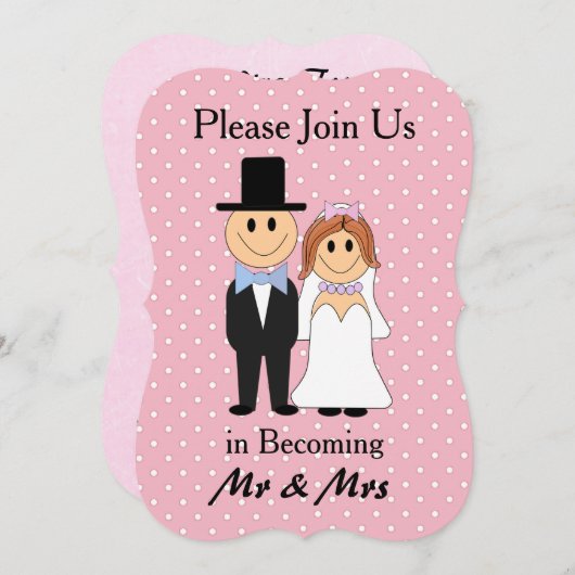 Mr & Mrs Pink Bruid en bruidegom bruiloft uitnodig Kaart (Voorkant / Achterkant)