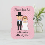 Mr & Mrs Pink Bruid en bruidegom bruiloft uitnodig Kaart (Staand voorkant)
