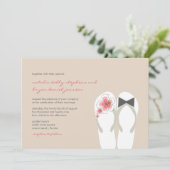 Mr & Mrs Pink Hibiscus Teenslippers Strand Bruilof Kaart (Staand voorkant)
