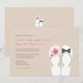 Mr & Mrs Pink Hibiscus Teenslippers Strand Bruilof Kaart (Voorkant / Achterkant)