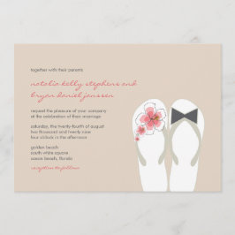Mr & Mrs Pink Hibiscus Teenslippers Strand Bruilof Kaart