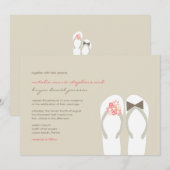 Mr & Mrs Pink Teenslippers Beach bruiloft uitnodig Kaart (Voorkant / Achterkant)