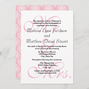 Mr. & Mrs Pink - Wedding & Reception Invitation Kaart