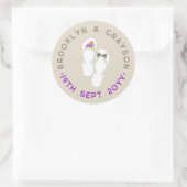 Mr & Mrs Purple Flowers Teenslippers Strand Bruilo Ronde Sticker (Tas)