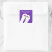Mr & Mrs Purple Flowers Teenslippers Strand Bruilo Vierkante Sticker (Tas)