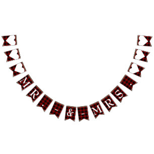 Mr. & Mrs. Red Black Buffalo Plaid Trouwen Vlaggetjes