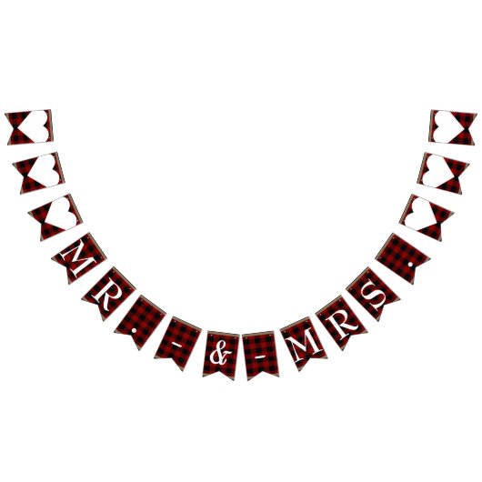 Mr. & Mrs. Red Black Buffalo Plaid Trouwen Vlaggetjes (Alle)