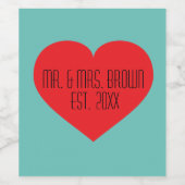 Mr. & Mrs Red Heart Wijn Etiket (Enkel label)
