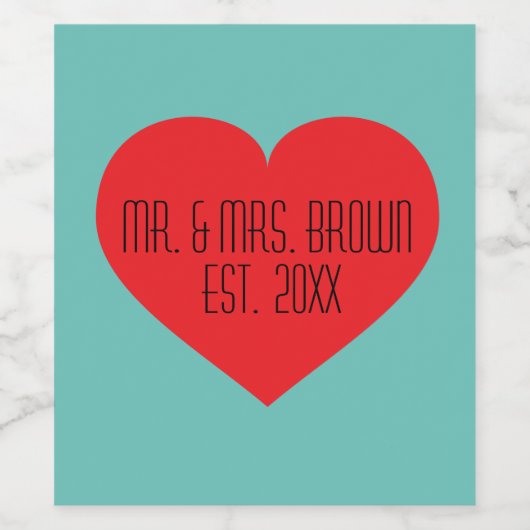 Mr. & Mrs Red Heart Wijn Etiket (Enkel label)