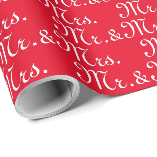 Mr. & Mrs. red white gift Cadeaupapier (Rol Hoek)