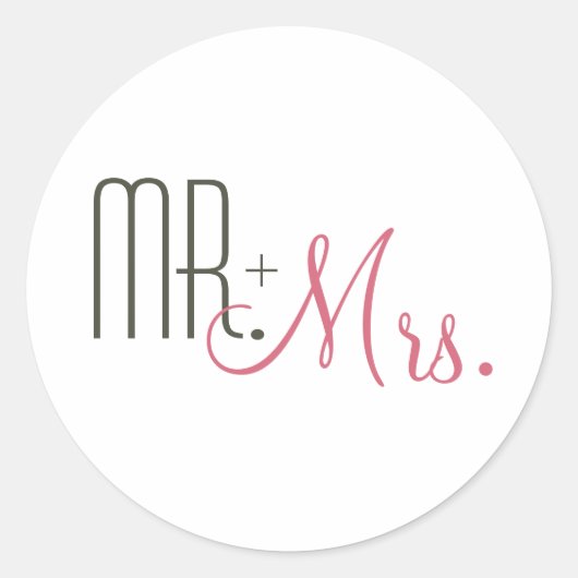 Mr & Mrs Retro Moderne Huwelijksenvelop Afdichting Ronde Sticker (Voorkant)