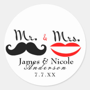 Mr. & Mrs. Retro Snaver Lippen Huwelijkssticker Ronde Sticker