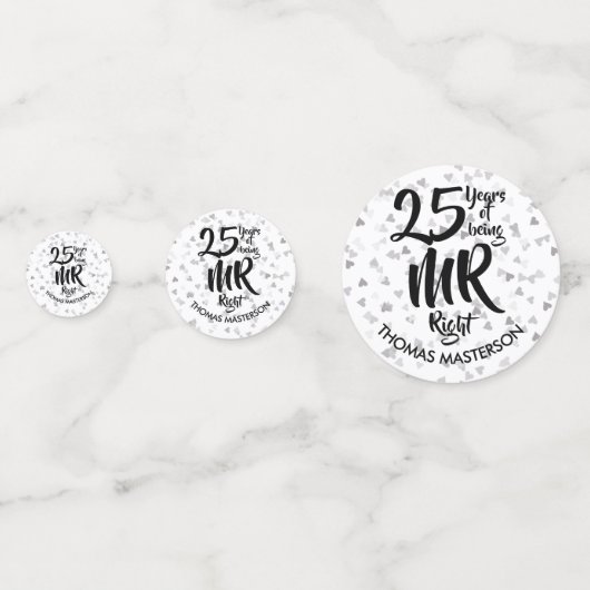 Mr. Mrs. Right Fun 25e Jubileum Silver Hearts Confetti (Voorkanten)