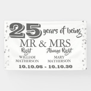Mr. Mrs. Right Fun 25e Jubileum Silver Hearts Spandoek