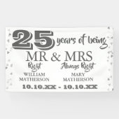 Mr. Mrs. Right Fun 25e Jubileum Silver Hearts Spandoek (Horizontaal)