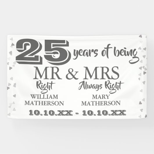 Mr. Mrs. Right Fun 25e Jubileum Silver Hearts Spandoek (Horizontaal)