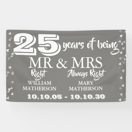 Mr. Mrs. Right Fun 25e Jubileum Silver Hearts Spandoek (Horizontaal)
