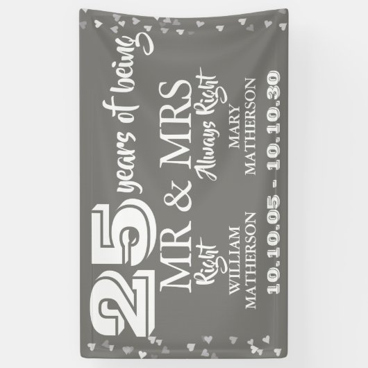 Mr. Mrs. Right Fun 25e Jubileum Silver Hearts Spandoek (Verticaal)