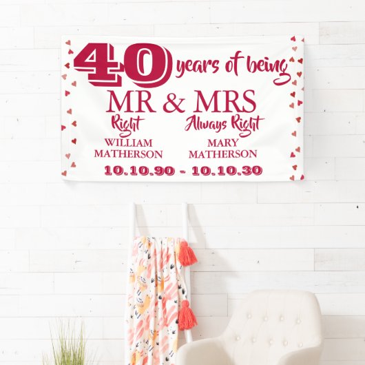 Mr. Mrs. Right Fun 40e Jubileum Ruby Hearts Spandoek (Insitu)