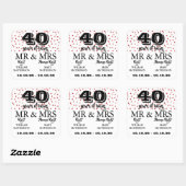 Mr. Mrs. Right Fun 40e Jubileum Ruby Hearts Vierkante Sticker (Vel)