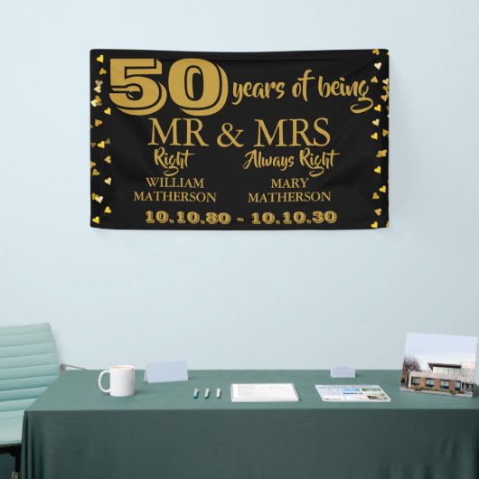 Mr. Mrs. Right Fun Golden 50e bruiloft Jubileum Spandoek (Beurs)