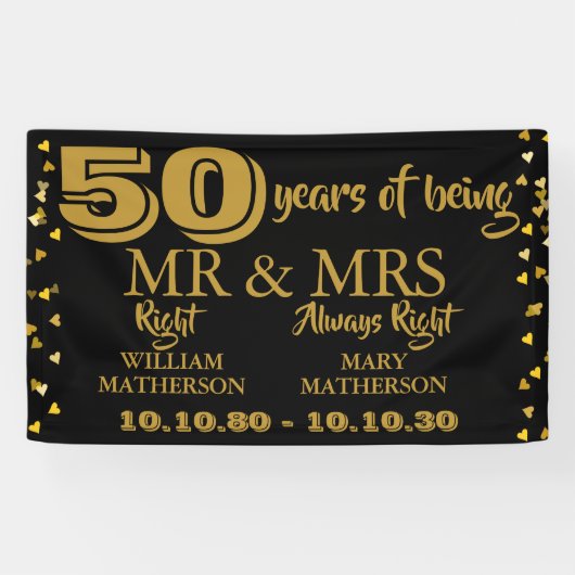 Mr. Mrs. Right Fun Golden 50e bruiloft Jubileum Spandoek (Horizontaal)