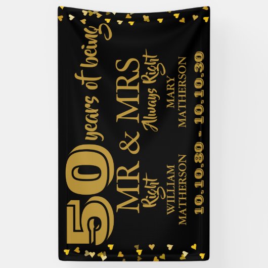 Mr. Mrs. Right Fun Golden 50e bruiloft Jubileum Spandoek (Verticaal)