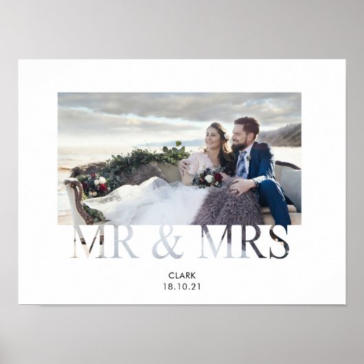 Mr & Mrs romantische liefdeskoppel foto bruiloft Poster (Voorkant)