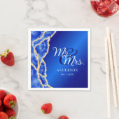 Mr & Mrs Royal Blue en Gold Agate Elegant Wedding Servet (Insitu)