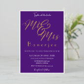 Mr & Mrs Royal Paarse + Border Folie Uitnodiging (Staand Voorkant)