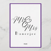 Mr & Mrs Royal Paarse + Border Folie Uitnodiging (Achterkant)
